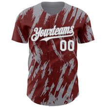 Load image into Gallery viewer, Custom Burgundy White-Gray 3D Pattern Design Splatter Torn Sharp Brush Stroke Authentic Baseball Jersey