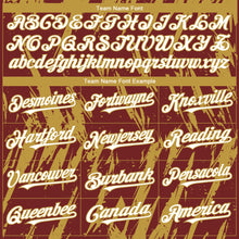 Laden Sie das Bild in den Galerie-Viewer, Custom Burgundy White-Old Gold 3D Pattern Design Splatter Torn Sharp Brush Stroke Authentic Baseball Jersey