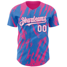 Charger l'image dans la galerie, Custom Powder Blue White-Pink 3D Pattern Design Splatter Torn Sharp Brush Stroke Authentic Baseball Jersey