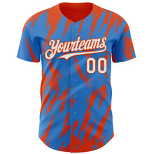Load image into Gallery viewer, Custom Powder Blue White-Orange 3D Pattern Design Splatter Torn Sharp Brush Stroke Authentic Baseball Jersey