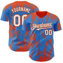 Load image into Gallery viewer, Custom Powder Blue White-Orange 3D Pattern Design Splatter Torn Sharp Brush Stroke Authentic Baseball Jersey
