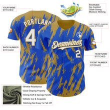 Charger l'image dans la galerie, Custom Thunder Blue White-Old Gold 3D Pattern Design Splatter Torn Sharp Brush Stroke Authentic Baseball Jersey
