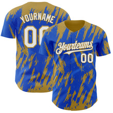 Charger l'image dans la galerie, Custom Thunder Blue White-Old Gold 3D Pattern Design Splatter Torn Sharp Brush Stroke Authentic Baseball Jersey