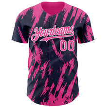 Charger l'image dans la galerie, Custom Navy Pink-White 3D Pattern Design Splatter Torn Sharp Brush Stroke Authentic Baseball Jersey