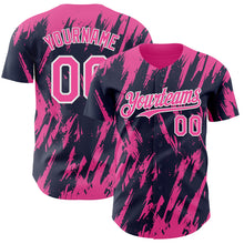 Charger l'image dans la galerie, Custom Navy Pink-White 3D Pattern Design Splatter Torn Sharp Brush Stroke Authentic Baseball Jersey