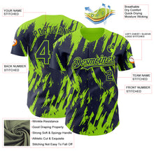 Laden Sie das Bild in den Galerie-Viewer, Custom Navy Neon Green 3D Pattern Design Splatter Torn Sharp Brush Stroke Authentic Baseball Jersey