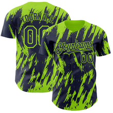 Laden Sie das Bild in den Galerie-Viewer, Custom Navy Neon Green 3D Pattern Design Splatter Torn Sharp Brush Stroke Authentic Baseball Jersey