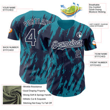 Загрузить изображение в средство просмотра галереи, Custom Navy White-Teal 3D Pattern Design Splatter Torn Sharp Brush Stroke Authentic Baseball Jersey