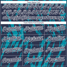 Загрузить изображение в средство просмотра галереи, Custom Navy White-Teal 3D Pattern Design Splatter Torn Sharp Brush Stroke Authentic Baseball Jersey