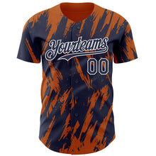 Laden Sie das Bild in den Galerie-Viewer, Custom Navy White-Bay Orange 3D Pattern Design Splatter Torn Sharp Brush Stroke Authentic Baseball Jersey
