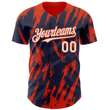 Laden Sie das Bild in den Galerie-Viewer, Custom Navy White-Orange 3D Pattern Design Splatter Torn Sharp Brush Stroke Authentic Baseball Jersey