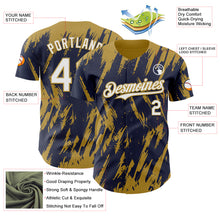 Загрузить изображение в средство просмотра галереи, Custom Navy White-Old Gold 3D Pattern Design Splatter Torn Sharp Brush Stroke Authentic Baseball Jersey