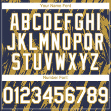 Загрузить изображение в средство просмотра галереи, Custom Navy White-Old Gold 3D Pattern Design Splatter Torn Sharp Brush Stroke Authentic Baseball Jersey