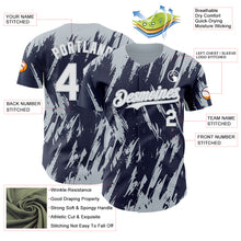 Laden Sie das Bild in den Galerie-Viewer, Custom Navy White-Silver 3D Pattern Design Splatter Torn Sharp Brush Stroke Authentic Baseball Jersey