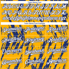 Charger l'image dans la galerie, Custom Gold White-Royal 3D Pattern Design Splatter Torn Sharp Brush Stroke Authentic Baseball Jersey