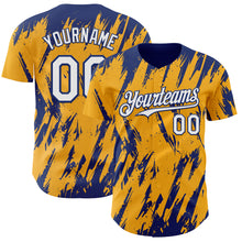 Charger l'image dans la galerie, Custom Gold White-Royal 3D Pattern Design Splatter Torn Sharp Brush Stroke Authentic Baseball Jersey