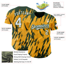 Charger l'image dans la galerie, Custom Gold White-Green 3D Pattern Design Splatter Torn Sharp Brush Stroke Authentic Baseball Jersey
