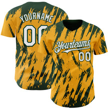 Charger l'image dans la galerie, Custom Gold White-Green 3D Pattern Design Splatter Torn Sharp Brush Stroke Authentic Baseball Jersey