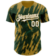 Charger l'image dans la galerie, Custom Green White-Old Gold 3D Pattern Design Splatter Torn Sharp Brush Stroke Authentic Baseball Jersey