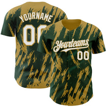 Charger l'image dans la galerie, Custom Green White-Old Gold 3D Pattern Design Splatter Torn Sharp Brush Stroke Authentic Baseball Jersey