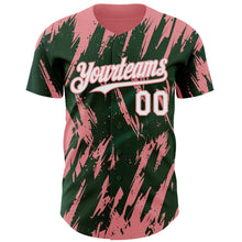 Load image into Gallery viewer, Custom Green White-Medium Pink 3D Pattern Design Splatter Torn Sharp Brush Stroke Authentic Baseball Jersey