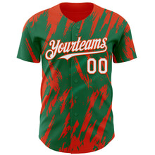 Charger l'image dans la galerie, Custom Kelly Green White-Orange 3D Pattern Design Splatter Torn Sharp Brush Stroke Authentic Baseball Jersey