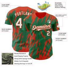 Charger l'image dans la galerie, Custom Kelly Green White-Orange 3D Pattern Design Splatter Torn Sharp Brush Stroke Authentic Baseball Jersey