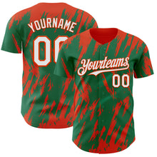 Charger l'image dans la galerie, Custom Kelly Green White-Orange 3D Pattern Design Splatter Torn Sharp Brush Stroke Authentic Baseball Jersey