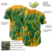 Load image into Gallery viewer, Custom Kelly Green Gold 3D Pattern Design Splatter Torn Sharp Brush Stroke Authentic Baseball Jersey