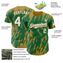 Laden Sie das Bild in den Galerie-Viewer, Custom Kelly Green White-Old Gold 3D Pattern Design Splatter Torn Sharp Brush Stroke Authentic Baseball Jersey