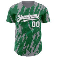 Load image into Gallery viewer, Custom Kelly Green White-Gray 3D Pattern Design Splatter Torn Sharp Brush Stroke Authentic Baseball Jersey