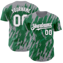 Load image into Gallery viewer, Custom Kelly Green White-Gray 3D Pattern Design Splatter Torn Sharp Brush Stroke Authentic Baseball Jersey