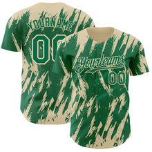 Load image into Gallery viewer, Custom Kelly Green Cream 3D Pattern Design Splatter Torn Sharp Brush Stroke Authentic Baseball Jersey