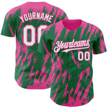 Laden Sie das Bild in den Galerie-Viewer, Custom Kelly Green White-Pink 3D Pattern Design Splatter Torn Sharp Brush Stroke Authentic Baseball Jersey