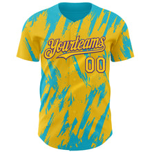 Load image into Gallery viewer, Custom Yellow Purple-Lakes Blue 3D Pattern Design Splatter Torn Sharp Brush Stroke Authentic Baseball Jersey
