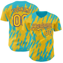 Load image into Gallery viewer, Custom Yellow Purple-Lakes Blue 3D Pattern Design Splatter Torn Sharp Brush Stroke Authentic Baseball Jersey