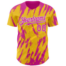 Laden Sie das Bild in den Galerie-Viewer, Custom Yellow Deep Pink-White 3D Pattern Design Splatter Torn Sharp Brush Stroke Authentic Baseball Jersey
