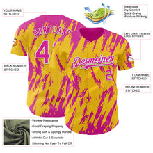 Laden Sie das Bild in den Galerie-Viewer, Custom Yellow Deep Pink-White 3D Pattern Design Splatter Torn Sharp Brush Stroke Authentic Baseball Jersey