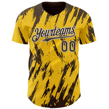 Laden Sie das Bild in den Galerie-Viewer, Custom Yellow Brown-White 3D Pattern Design Splatter Torn Sharp Brush Stroke Authentic Baseball Jersey