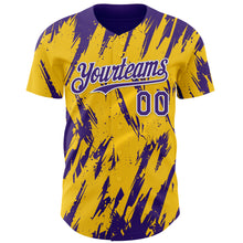Load image into Gallery viewer, Custom Yellow Purple-White 3D Pattern Design Splatter Torn Sharp Brush Stroke Authentic Baseball Jersey