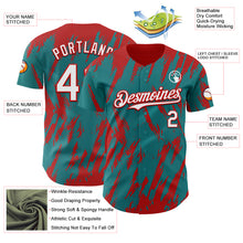 Laden Sie das Bild in den Galerie-Viewer, Custom Teal White-Red 3D Pattern Design Splatter Torn Sharp Brush Stroke Authentic Baseball Jersey