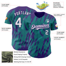 Laden Sie das Bild in den Galerie-Viewer, Custom Teal White-Purple 3D Pattern Design Splatter Torn Sharp Brush Stroke Authentic Baseball Jersey