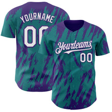 Laden Sie das Bild in den Galerie-Viewer, Custom Teal White-Purple 3D Pattern Design Splatter Torn Sharp Brush Stroke Authentic Baseball Jersey