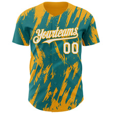 Charger l'image dans la galerie, Custom Teal White-Gold 3D Pattern Design Splatter Torn Sharp Brush Stroke Authentic Baseball Jersey