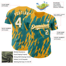 Charger l'image dans la galerie, Custom Teal White-Gold 3D Pattern Design Splatter Torn Sharp Brush Stroke Authentic Baseball Jersey