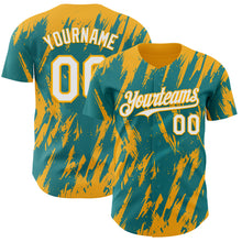 Charger l'image dans la galerie, Custom Teal White-Gold 3D Pattern Design Splatter Torn Sharp Brush Stroke Authentic Baseball Jersey