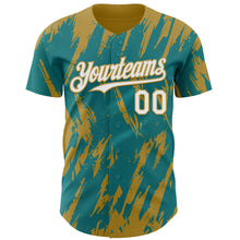 Загрузить изображение в средство просмотра галереи, Custom Teal White-Old Gold 3D Pattern Design Splatter Torn Sharp Brush Stroke Authentic Baseball Jersey