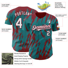 Загрузить изображение в средство просмотра галереи, Custom Teal White-Crimson 3D Pattern Design Splatter Torn Sharp Brush Stroke Authentic Baseball Jersey