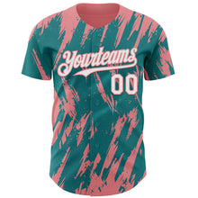 Laden Sie das Bild in den Galerie-Viewer, Custom Teal White-Medium Pink 3D Pattern Design Splatter Torn Sharp Brush Stroke Authentic Baseball Jersey