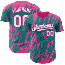 Charger l'image dans la galerie, Custom Teal White-Pink 3D Pattern Design Splatter Torn Sharp Brush Stroke Authentic Baseball Jersey